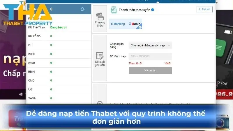 Dễ dàng nạp tiền Thabet với quy trình không thể đơn giản hơn